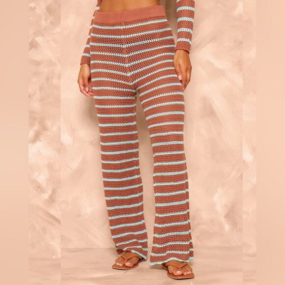 Striped Crochet Knit Wide Leg trousers in size small - Picture 1 of 6